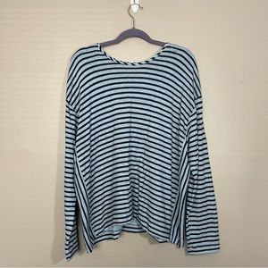 j.jill Women's Sz XL Blue Stripe Long-Sleeve Boatneck Pullover Stretch Sweater